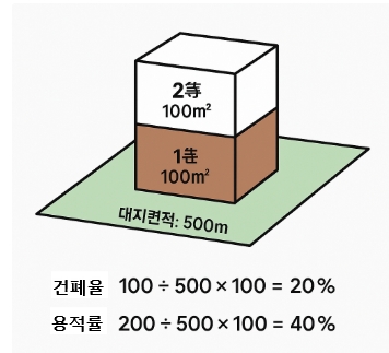 대지면적에 대한 건폐율과 용적룔에 대한 이해를 돕기 위한 이미지